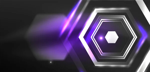 Hexagon Abstracte Achtergrond Techno Gloeiende Neon Zeshoek Vormen Vector Illustratie — Stockvector