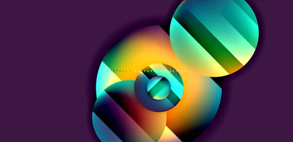 Kleurrijke Glanzende Glanzende Cirkels Abstracte Compositie Met Licht Schaduw Effecten — Stockvector