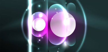 Soyut parlak neon ışıklı tekno daireler arka planı