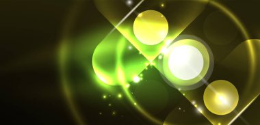 Soyut parlak neon ışıklı tekno daireler arka planı