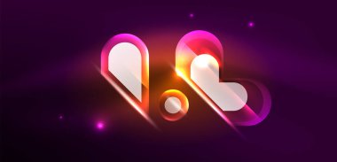 Neon parlayan geometrik şekiller vektör soyut arkaplanı. Yuvarlak elementler, ışık efektleri ve renk arkaplanlı parlak cam. Uzay kozmik ya da sihirli enerji duvar kağıdı