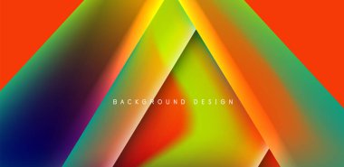 Örtüler, şablonlar, el ilanları, broşürler, afişler için üstüste binen üçgenler ve sıvı gradyanlarla soyut fırın