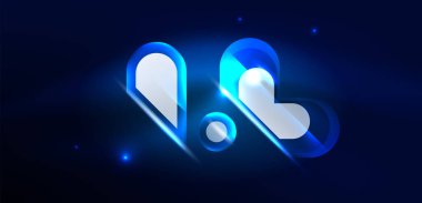 Soyut arkaplan parlayan neon ışıklı geometrik şekiller. Duvar kağıdı, bayrak, arkaplan, kart, kitap illüstrasyonu, iniş sayfası için uzay kozmik ya da sihirli enerji vektör duvar kağıdı