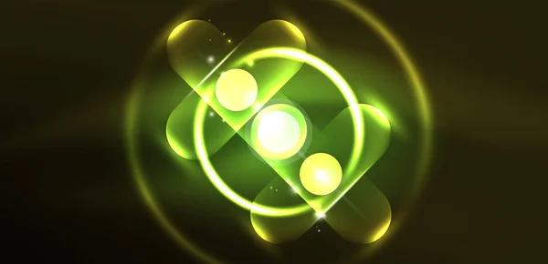 Abstract Gloeiende Neon Licht Techno Cirkels Achtergrond — Stockvector