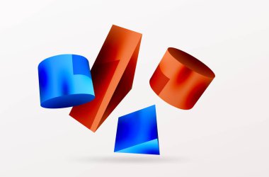 Metalik 3d şekil vektör geometrik arkaplan. Duvar kağıdı, afiş, arkaplan veya iniş için moda tekno iş şablonu