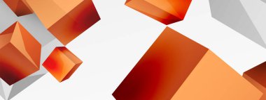 3d küp vektör soyut arkaplan. 3d kare şeklindeki temel geometrik elementlerin bileşimi. Duvar kağıdı, afiş, arkaplan veya iniş için moda tekno iş şablonu