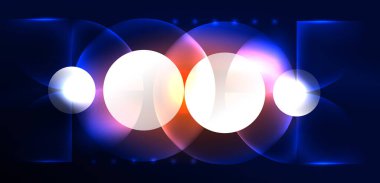 Soyut arka plan, parlak parlak neon rengi elementler ve daireler. Duvar kağıdı, bayrak, arkaplan, kart, kitap illüstrasyonu, iniş sayfası için tekno fütüristik vektör ilülasyonu