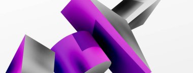 Vektör 3d soyut arkaplan. Şekiller 3 boyutlu üçgen ve silindir. Duvar kağıdı, afiş, arkaplan veya iniş için moda tekno iş şablonu