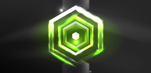 Abstract background techno neon hexagons. Hi-tech vector illustration for wallpaper, banner, background, landing page, wall art, invitation, prints, posters