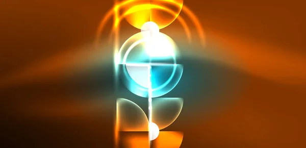 概要光沢のあるネオンカラーの丸い要素と円の背景 テクノ未来ベクトルイラスト壁紙 バナー カード 本イラスト ランディングページ — ストックベクタ