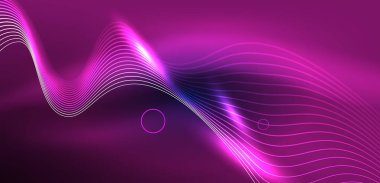 Neon lazer hatları, daire dalgaları soyut arkaplan. Neon ışığı ya da lazer gösterisi, elektrik akımı, güç hatları, tekno kuantum enerji dürtüsü, parlayan sihirli dinamik çizgiler.
