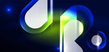 Soyut arkaplan parlayan neon ışıklı geometrik şekiller. Duvar kağıdı, bayrak, arkaplan, kart, kitap illüstrasyonu, iniş sayfası için uzay kozmik ya da sihirli enerji vektör duvar kağıdı