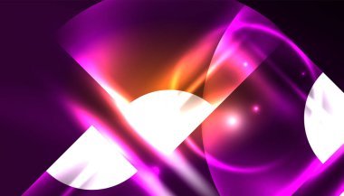 Soyut arka plan vektörü neon parlayan geometrik elementler. Duvar kağıdı, afiş, arkaplan, iniş sayfası, duvar resimleri, davetiyeler, posterler için yüksek teknoloji tasarımı