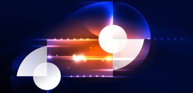Neon ışığı parlayan daireler vektörü soyut arkaplan