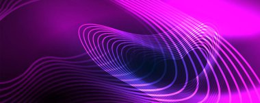 Parlak neon dalgalar, dinamik elektrik hareketi, enerji ya da hız kavramı. Duvar kağıdı, afiş, arkaplan, broşür, katalog, kapak, broşür