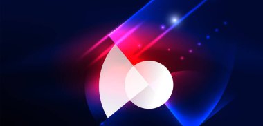 Soyut arka plan, parlak parlak neon rengi elementler ve daireler. Duvar kağıdı, bayrak, arkaplan, kart, kitap illüstrasyonu, iniş sayfası için tekno fütüristik vektör ilülasyonu