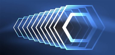 Altıgen soyut arkaplan. Duvar kağıdı, afiş, arkaplan, iniş sayfası, duvar sanatı, davetiye, baskılar için tekno parlayan neon altıgen şekiller vektör ilüstrasyonunu şekillendirir