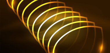 Neon çizgileri ve dalgalar soyut arkaplan. Duvar kağıdı, pankart, arkaplan, iniş sayfası, duvar sanatı, davetiye, baskılar, posterler için parlayan tekno neon şekiller vektör ilülasyonu