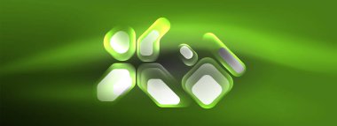 Neon çizgileri, kareler ve yuvarlak şekiller soyut arkaplan. Duvar kağıdı, afiş, arkaplan, iniş sayfası, duvar sanatı, davetiye, baskılar için tekno parlayan neon altıgen şekiller vektör ilüstrasyonunu şekillendirir