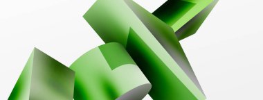 Metalik 3d şekil vektör geometrik arkaplan. Duvar kağıdı, afiş, arkaplan veya iniş için moda tekno iş şablonu