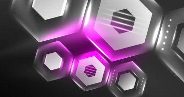 Neon altıgen arka plan. Duvar kağıdı, afiş, arkaplan, iniş sayfası, duvar resimleri, davetiyeler, posterler için yüksek teknoloji tasarımı