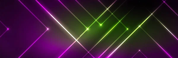 光沢のあるネオンライト ぼやけた魔法のネオンライト曲線を持つ暗い抽象的な背景 — ストックベクタ
