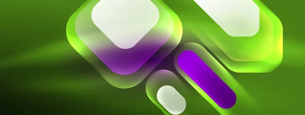 Neonowe Linie Kwadraty Okrągłe Kształty Abstrakcyjne Tło Techno Świecące Neon — Wektor stockowy