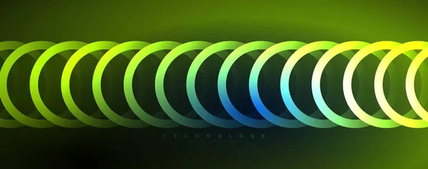 Neon Parlak Daireler Soyut Arkaplan Teknoloji Enerji Alanı Işık Konsepti — Stok Vektör