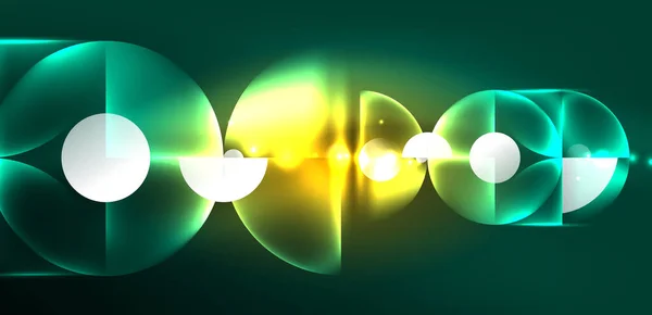 Abstrakt Bakgrund Glänsande Glödande Neon Färg Runda Element Och Cirklar — Stock vektor