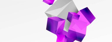 3d vektör soyut arkaplan. Uçan küp kompozisyonu. Duvar kağıdı, afiş, arkaplan veya iniş için moda tekno iş şablonu