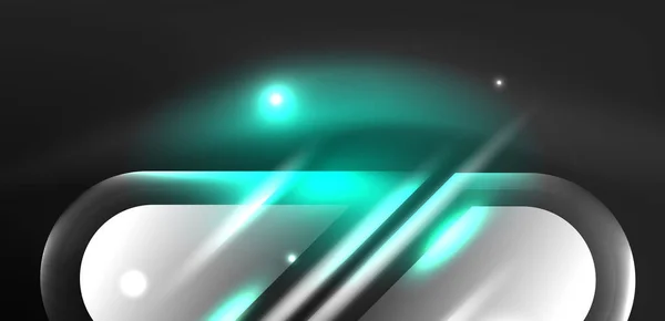 Neon Glödande Geometriska Former Vektor Abstrakt Bakgrund Runda Element Ljuseffekter — Stock vektor