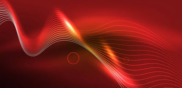 ネオンラインと波の抽象的な背景 バナー ランディングページ 壁アート 招待状 プリント ポスターのためのテクノ輝くネオン形状ベクトルイラスト — ストックベクタ