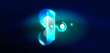 Soyut arkaplan parlayan neon ışıklı geometrik şekiller. Duvar kağıdı, bayrak, arkaplan, kart, kitap illüstrasyonu, iniş sayfası için uzay kozmik ya da sihirli enerji vektör duvar kağıdı