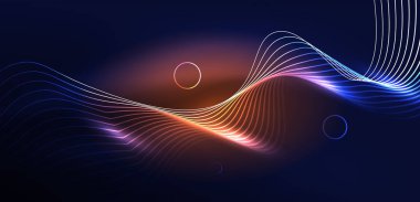 Neon lazer hatları, daire dalgaları soyut arkaplan. Neon ışığı ya da lazer gösterisi, elektrik akımı, güç hatları, tekno kuantum enerji dürtüsü, parlayan sihirli dinamik çizgiler.
