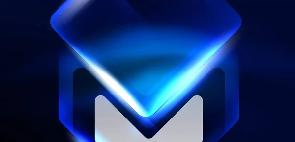 青いネオンスピードの矢印と線の形状の背景 光沢のある背景を持つハイテクコンセプト 暗闇の中での明るいフレア光の効果 — ストックベクタ