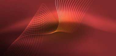 Parlak neon dalgalar. Neon ışığı ya da lazer gösterisi, elektrik akımı, güç hatları, tekno kuantum enerji dürtüsü, parlayan sihirli dinamik çizgiler.