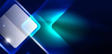 Neon hız oku ve çizgi arka planı şekillendirir. Parlak arka planlı yüksek teknoloji konsepti. Karanlıkta parlayan ışık efekti