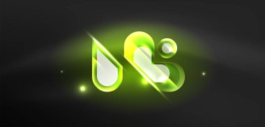 Neon parlayan geometrik şekiller vektör soyut arkaplanı. Yuvarlak elementler, ışık efektleri ve renk arkaplanlı parlak cam. Uzay kozmik ya da sihirli enerji duvar kağıdı