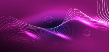 Neon lazer hatları, daire dalgaları soyut arkaplan. Neon ışığı ya da lazer gösterisi, elektrik akımı, güç hatları, tekno kuantum enerji dürtüsü, parlayan sihirli dinamik çizgiler.