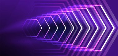 Altıgen soyut arkaplan. Duvar kağıdı, afiş, arkaplan, iniş sayfası, duvar sanatı, davetiye, baskılar için tekno parlayan neon altıgen şekiller vektör ilüstrasyonunu şekillendirir