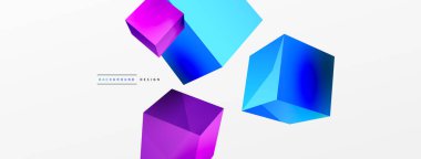 3d vektör soyut arkaplan. Uçan küp kompozisyonu. Duvar kağıdı, afiş, arkaplan veya iniş için moda tekno iş şablonu