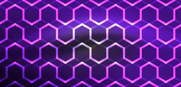 Hexagon Latar Belakang Abstrak Techno Glowing Neon Hexagon Membentuk Ilustrasi - Stok Vektor