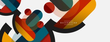 Geometrik şekiller bileşim soyut arkaplan. Çember çizgileri ve dikdörtgenler. Duvar kağıdı afişi veya iniş sayfası için vektör illüstrasyonu