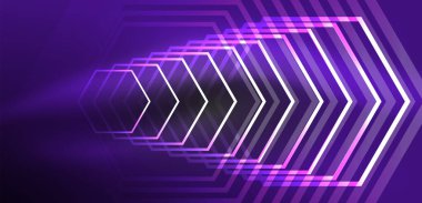 Altıgen soyut arkaplan. Duvar kağıdı, afiş, arkaplan, iniş sayfası, duvar sanatı, davetiye, baskılar için tekno parlayan neon altıgen şekiller vektör ilüstrasyonunu şekillendirir