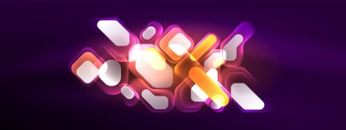 Neon çizgileri, kareler ve yuvarlak şekiller soyut arkaplan. Duvar kağıdı, afiş, arkaplan, iniş sayfası, duvar sanatı, davetiye, baskılar için tekno parlayan neon altıgen şekiller vektör ilüstrasyonunu şekillendirir