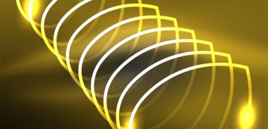 Neon lazer hatları, daire dalgaları soyut arkaplan. Neon ışığı ya da lazer gösterisi, elektrik akımı, güç hatları, tekno kuantum enerji dürtüsü, parlayan sihirli dinamik çizgiler.