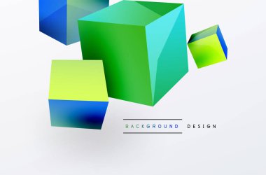 3d vektör soyut arkaplan. Uçan küp kompozisyonu. Duvar kağıdı, afiş, arkaplan veya iniş için moda tekno iş şablonu