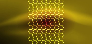 Soyut arka plan tekno neon altıgenleri. Duvar kağıdı, afiş, arkaplan, iniş sayfası, duvar resimleri, davetiye, baskılar, posterler için yüksek teknoloji vektör ilüstrasyonuName