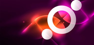 Neon ışığı parlayan daireler vektörü soyut arkaplan
