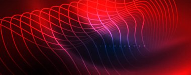 Parlak neon dalgalar, dinamik elektrik hareketi, enerji ya da hız kavramı. Duvar kağıdı, afiş, arkaplan, broşür, katalog, kapak, broşür